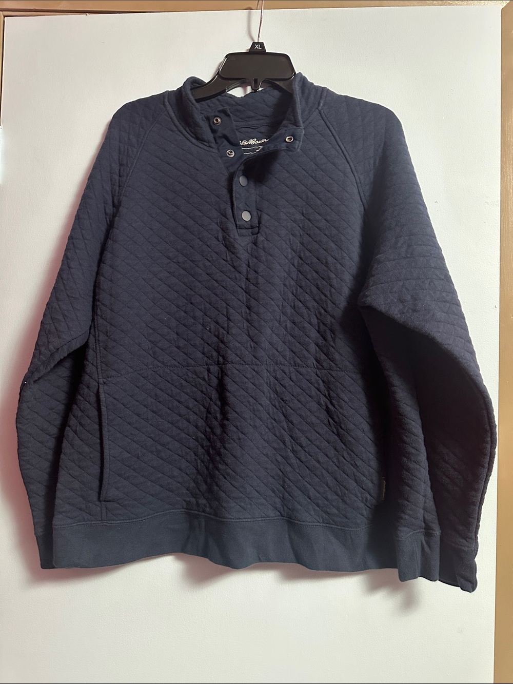 Eddie Bauer Quilted Navy Snap Henley Pullover